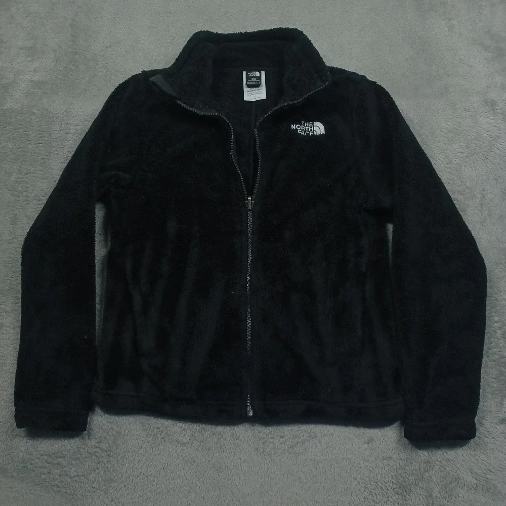 North Face Jacket Girls Medium Black Fleece Full‎ Zip Outdoor Logo Casual Pocket